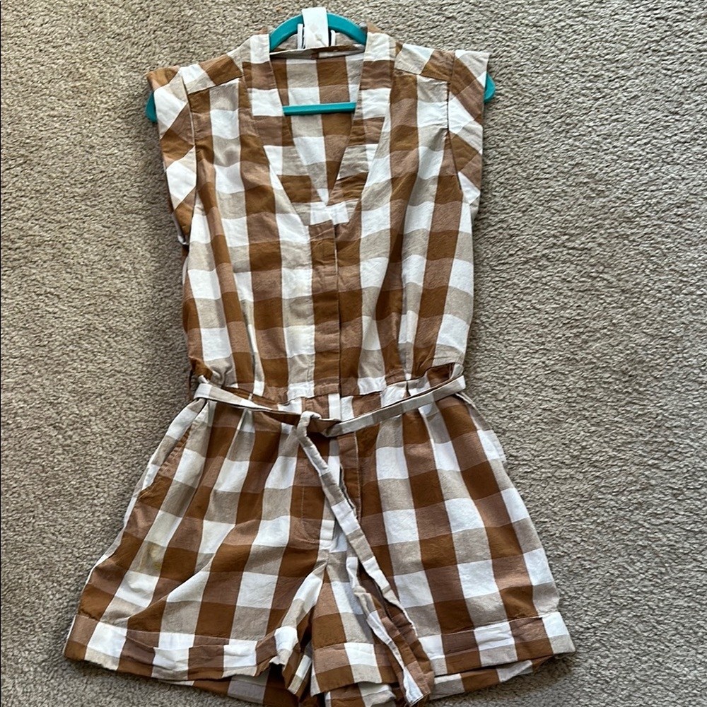 Brown and White Checkered Romper